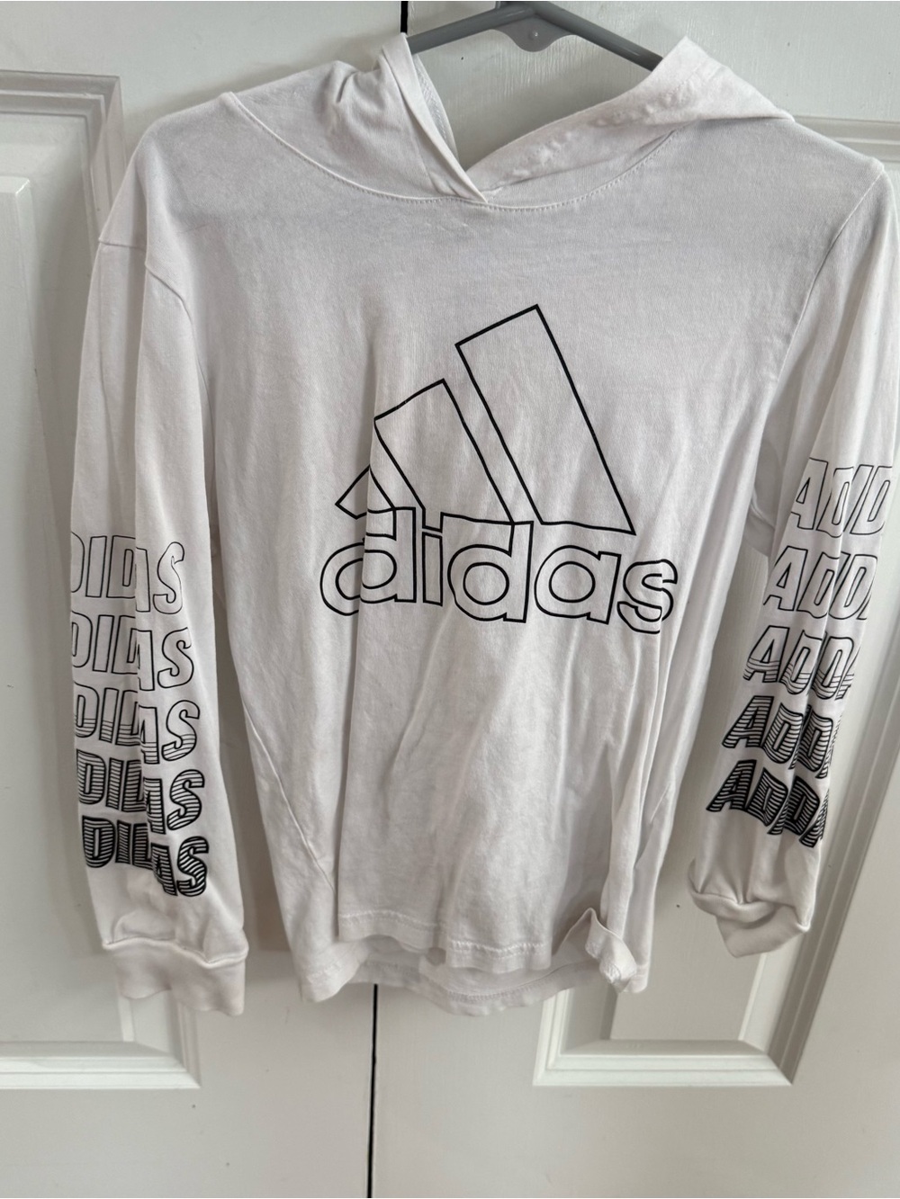 Adidas White Hooded Long Sleeve Tee  - Size 6